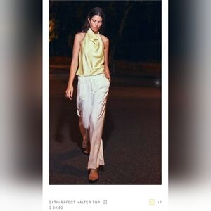 Zara Satin Effect Halter Top Light Yellow